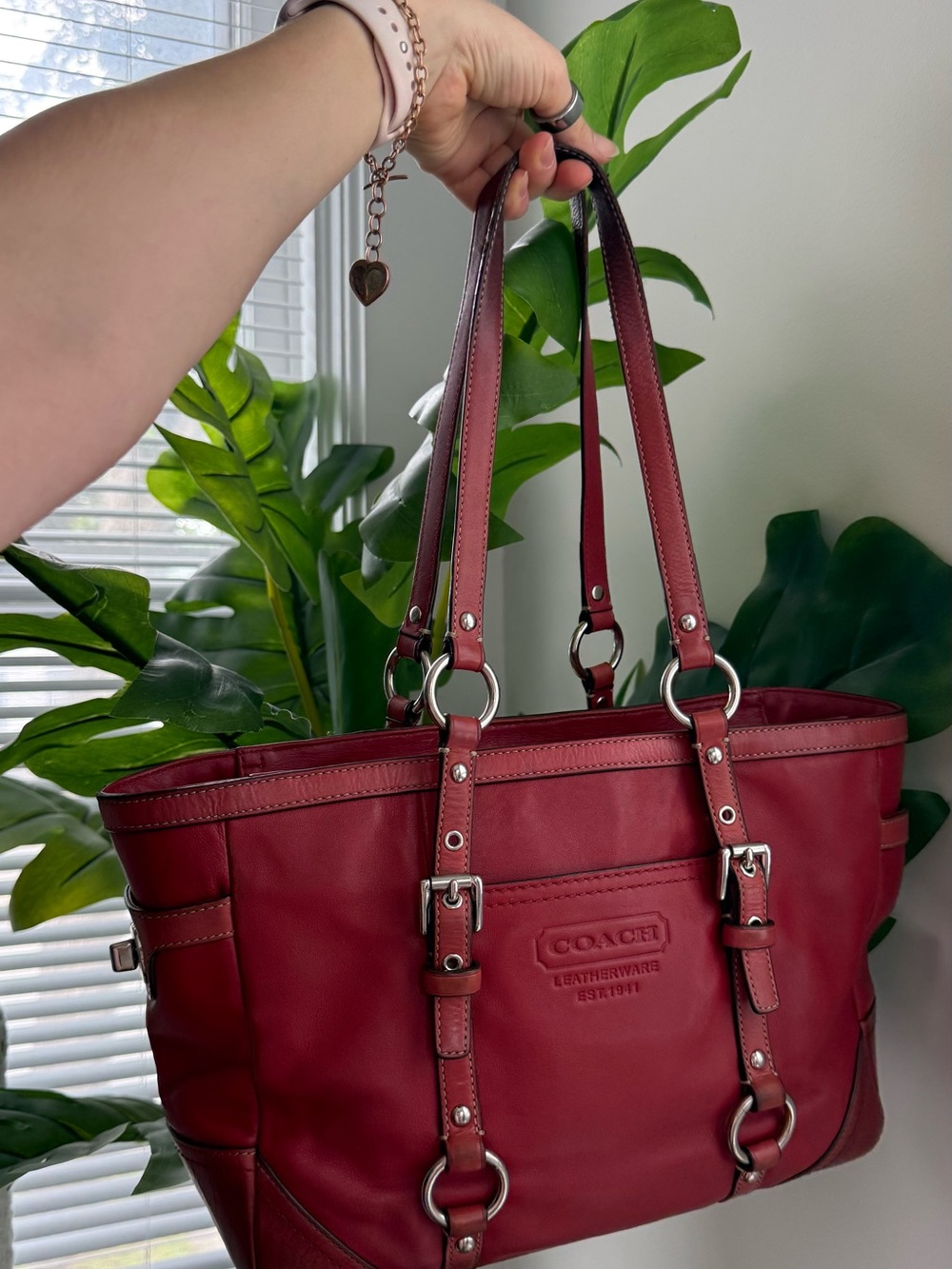 Coach Red Leather Ware Legacy Gallery East West Tote Double Handle Bag